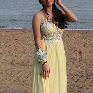 Yellow Floral Prom Dress